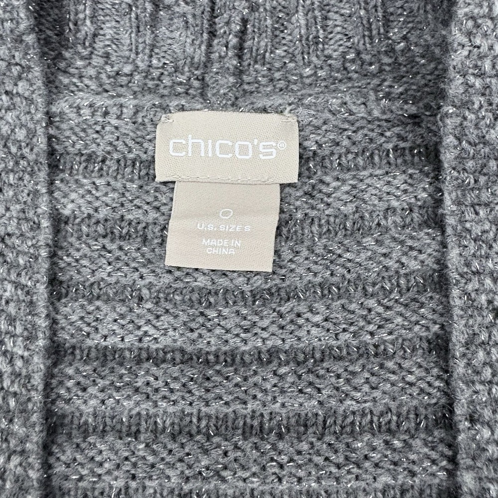 Chicos Size 0 Small Shimmer Long Open Front Sweater Vest Gray Boho Casual Staple - Picture 6 of 10